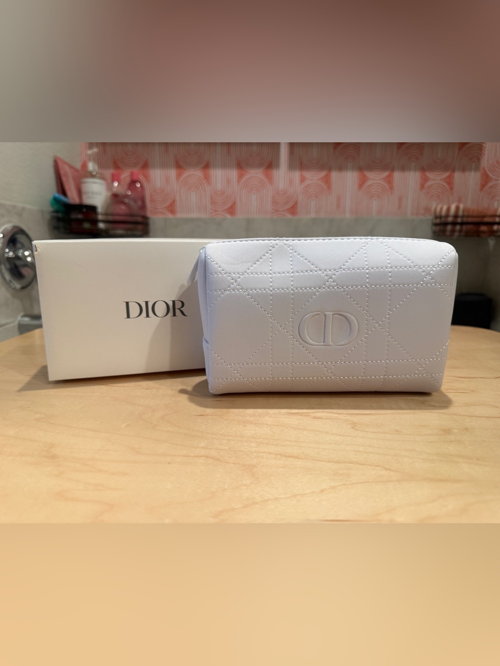 Dior White Quilted CD Embossed Cosmetic Pouch